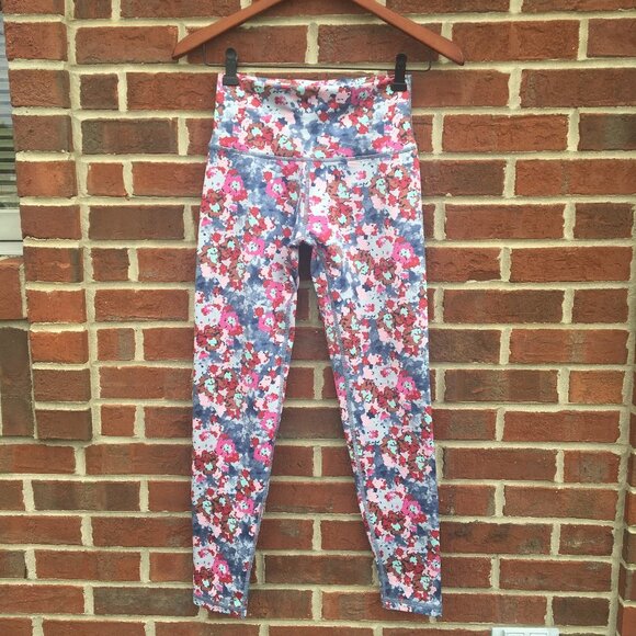 Aerie Chill Play Move Active Leggings Medium Blue Pink Floral Bloomcore - Picture 1 of 8